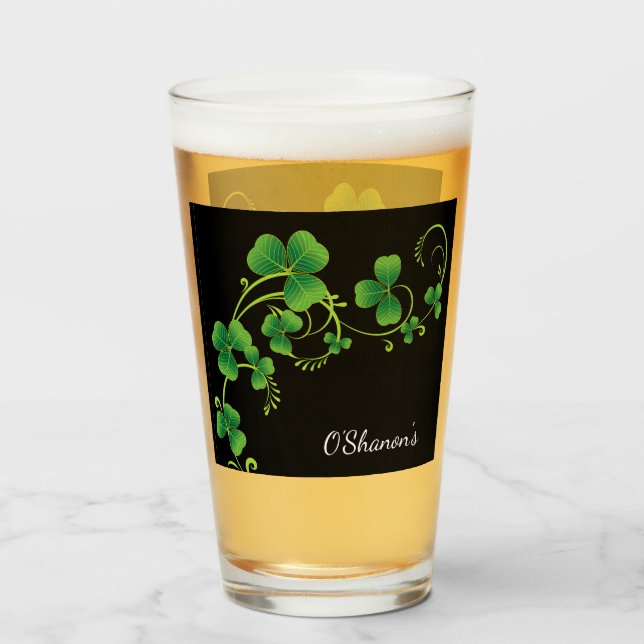 Sint. Patricks Day Vine & Klöver Glass-Custom-namn Glaskopp (Framsida fylld)