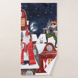 Sinterklaas and Piet on the roofs of Amsterdam Pos