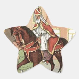 Sinterklaas Dutch St. Nick Vintage St. Nicholas Stjärnformat Klistermärke