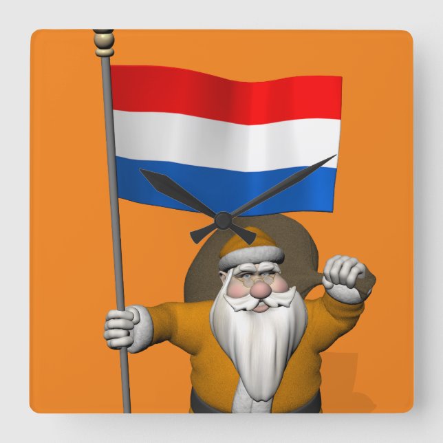 Sinterklaas med tecken på Nederländerna Fyrkantig Klocka (Framsida)