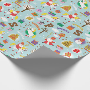 Sinterklaas med vit häst, presenter och choklad presentpapper