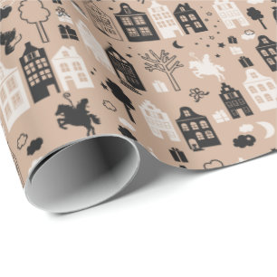 Sinterklaas met grachtenpandjes en paard presentpapper