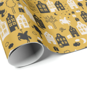 Sinterklaas mötte paard en huisjes oker presentpapper