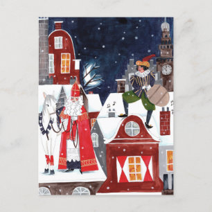 Sinterklaas och Piet på taken av Amsterdam Helg Vykort