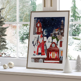 Sinterklaas och Piet på taken av Amsterdam Poster
