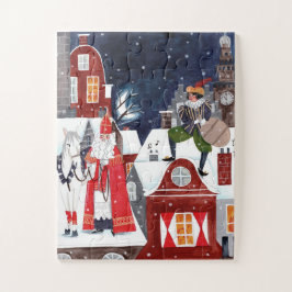 Sinterklaas och Piet på taket i Amsterdam Pussel