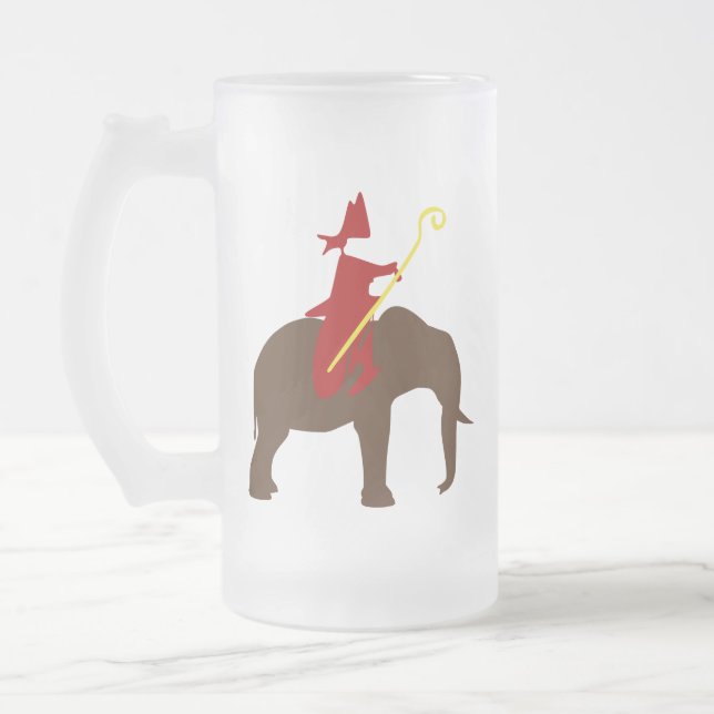 Sinterklaas op een olifant frostat ölglas (Vänster)