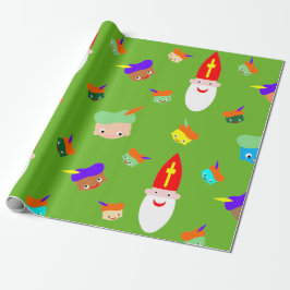 Sinterklaas pakpapier met gekleurde pietjes presentpapper