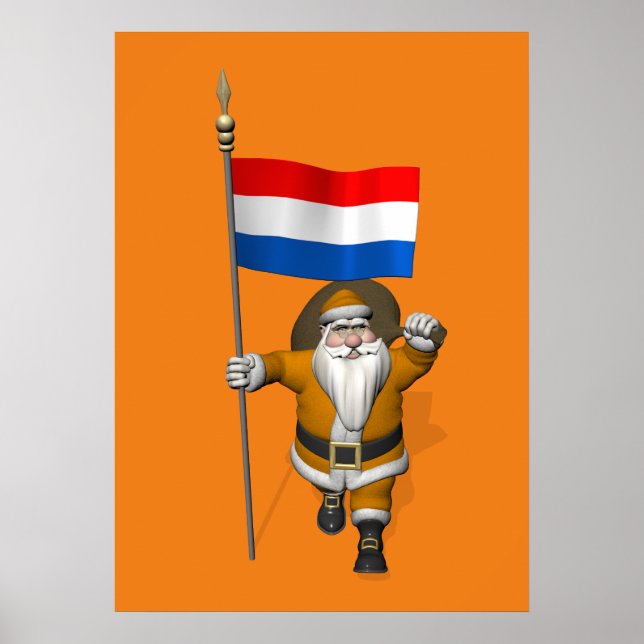 Sinterklaas with Flagga of the Netherlands Poster (Framsidan)