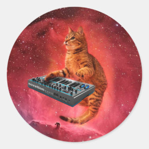 Sinthesizer cat in red space runt klistermärke