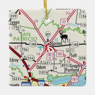 Sinton TX Road Karta Julgransprydnad Keramik
