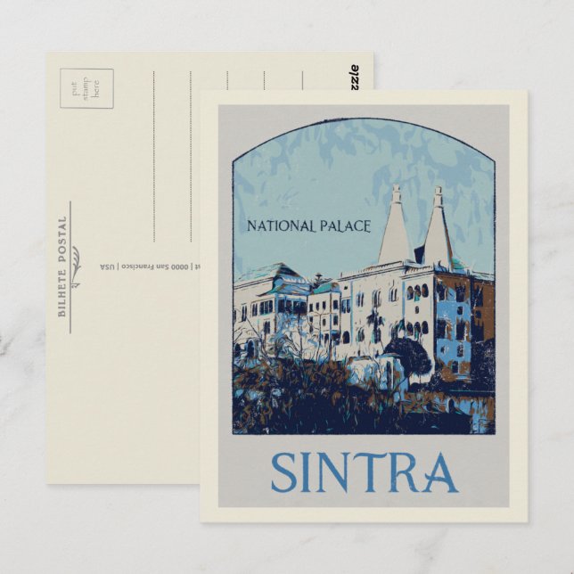 Sintra National palace illustration Portugal Vykort (Fram/baksida)