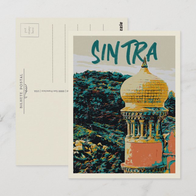 Sintra Pena palace illustration Portugal Postcard Vykort (Fram/baksida)