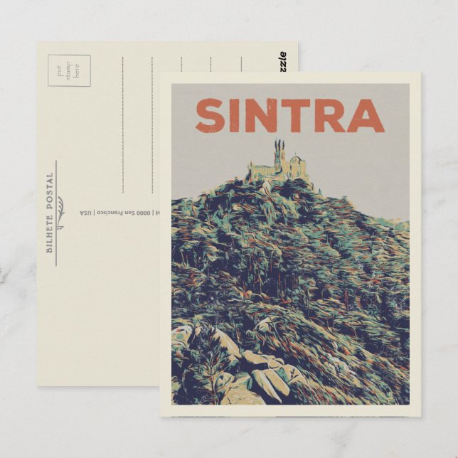 Sintra Pena Palace illustration Portugal Vykort (Fram/baksida)
