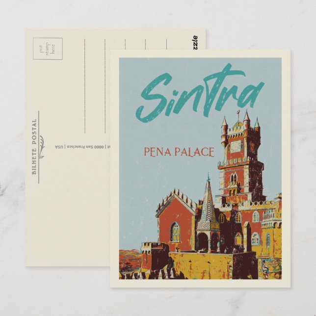 Sintra Penas palatataillustration Portugal Vykort (Fram/baksida)