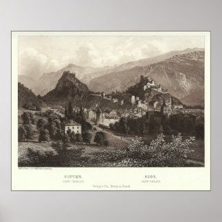 Sion i Schweiz från Antique Print Poster