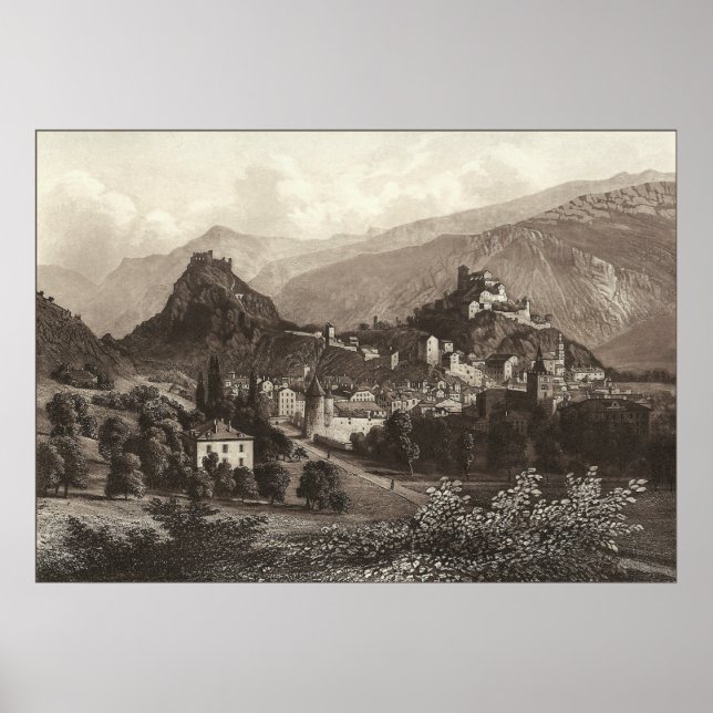 Sion i Schweiz från Antique Print Poster (Framsidan)