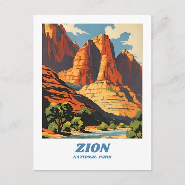 Sion National Park illustration retro Classical Vykort (Framsida)
