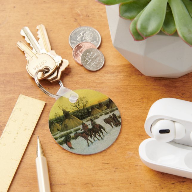 Sioux Camp vid det skadade Knee av John Hauser Nyckelring (Skrivbord)