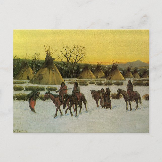 Sioux Camp vid det skadade Knee av John Hauser Vykort (Framsida)