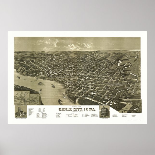 Sioux City, IA Panoramic Karta - 1888 Poster (Framsidan)