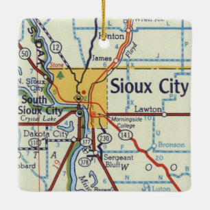 Sioux City Iowa Vintage Karta Julgransprydnad Keramik