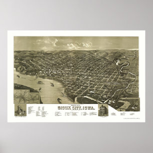 Sioux City panorama- karta för IA - 1888 Poster