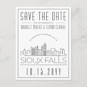 Sioux Falls Bröllop Stilized Skyline Spara datum Vykort