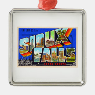 Sioux Falls South Dakota SD Large Brev vykort Julgransprydnad Metall