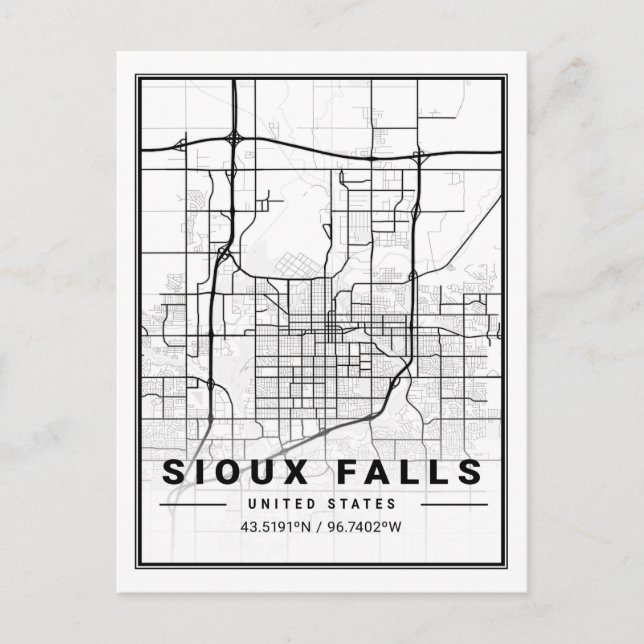 Sioux Falls South Dakota USA Resestads Kart Vykort (Framsida)