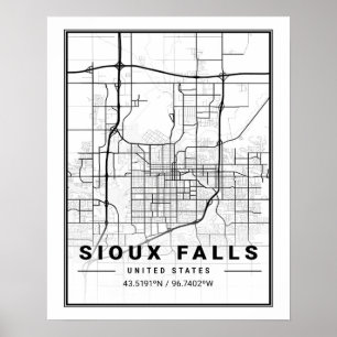 Sioux Falls South Dakota USA Travel City Karta Poster
