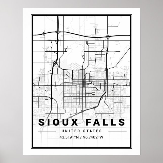 Sioux Falls South Dakota USA Travel City Karta Poster (Framsidan)