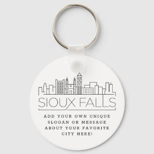 Sioux Falls Stylied Skyline  Anpassningsbar Slogan Nyckelring