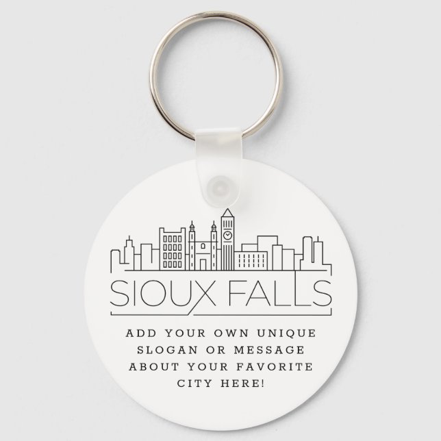 Sioux Falls Stylized Skyline | Anpassningsbar Slog Nyckelring (Framsida)