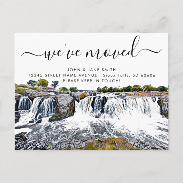 Sioux Falls Waterfall Flytta Announement Postcard Meddelande Vykort (Framsida)