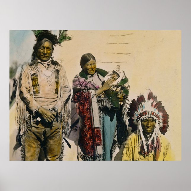 Sioux Indian Grått Eagle och Family Stereoview Pos Poster (Framsidan)