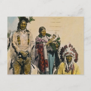 Sioux Indian Grått Eagle och Family Stereoview Vykort