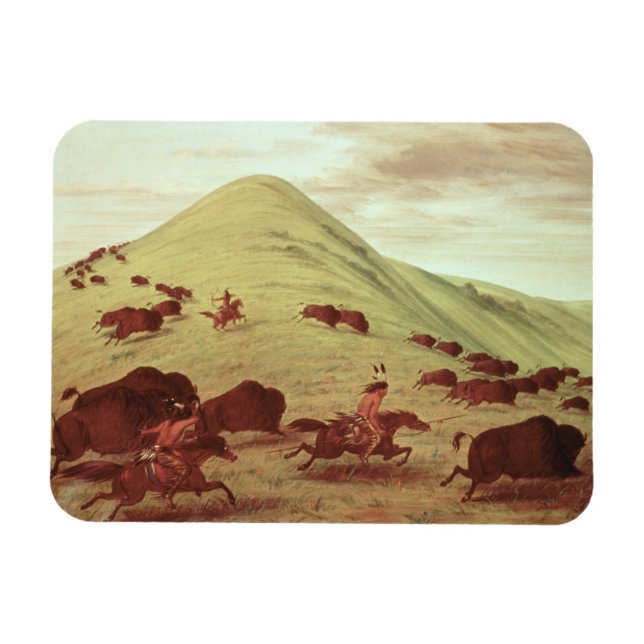 Sioux Indians jagbuffalo, 1835 (olja på arbetsyta) Magnet (Horisontell)