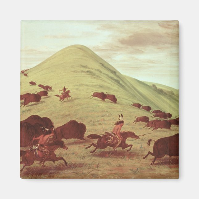 Sioux Indians jagbuffalo, 1835 (olja på arbetsyta) Magnet (Framsidan)