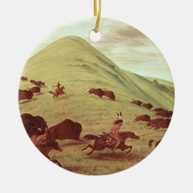 Sioux indier som jagar buffeln, 1835 (olja på julgransprydnad keramik (Framsidan)