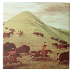 Sioux indier som jagar buffeln, 1835 (olja på kakelplatta