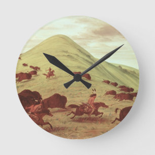 Sioux indier som jagar buffeln, 1835 (olja på rund klocka