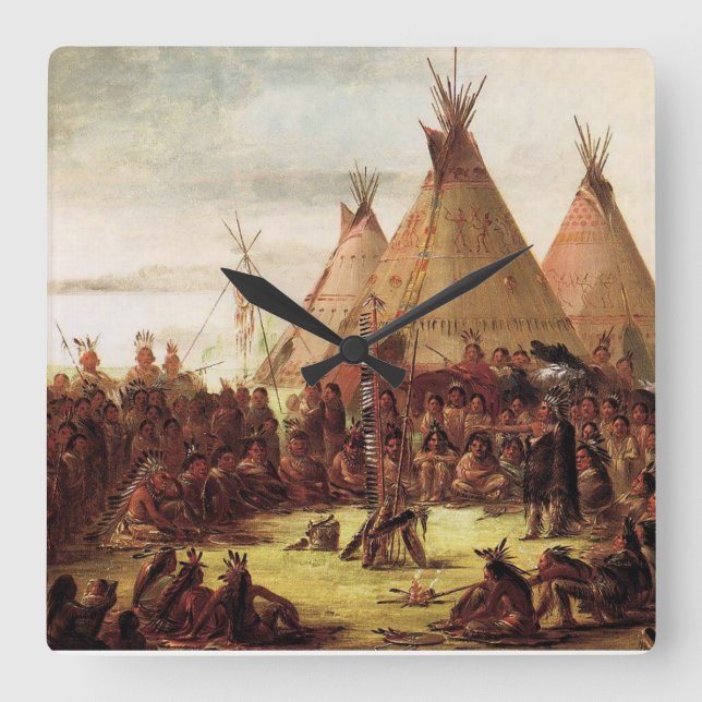 Sioux Krig Council George Catlin Circa 1850 Fyrkantig Klocka (Framsida)