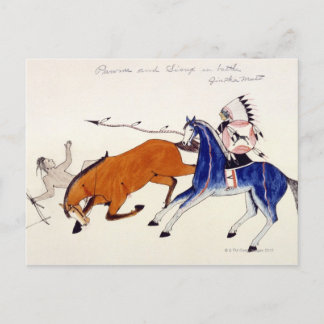 Sioux-krigare Aintka Mato unhorsing rival Vykort
