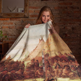 Sioux krigsråd George Catlin Cirka 1850  Fleecefilt