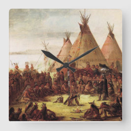Sioux krigsråd George Catlin Cirka 1850 Fyrkantig Klocka