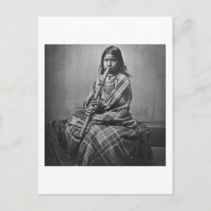 Sioux Musician Girl Black and White Vykort