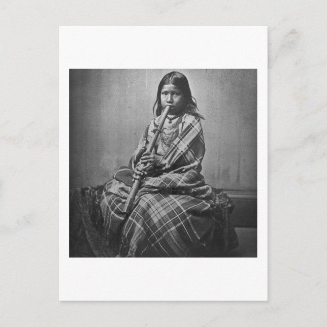 Sioux Musician Girl Black and White Vykort (Framsida)