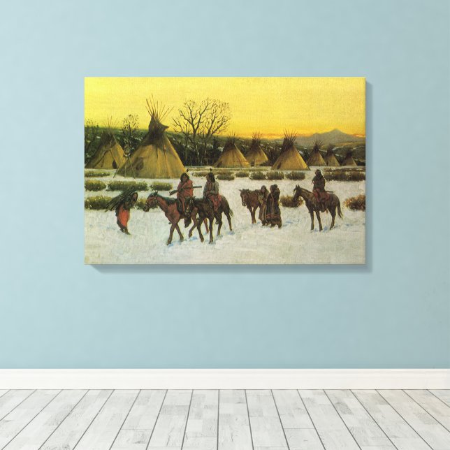 Siouxläger vid Wounded Knee av John Hauser Canvastryck (Insitu (trägolv))
