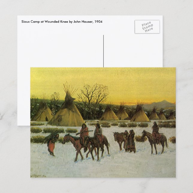 Siouxläger vid Wounded Knee av John Hauser Vykort (Fram/baksida)